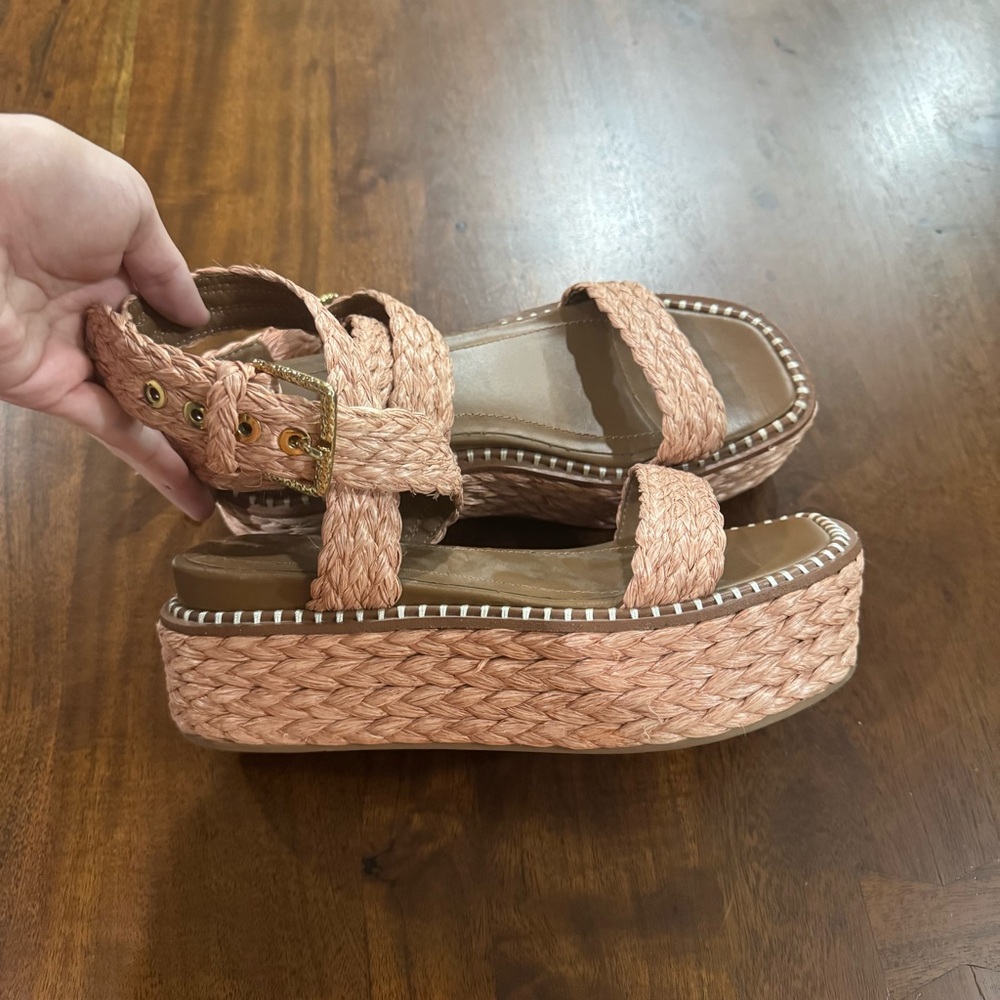 ULLA JOHNSON Gemma Flatform Espadrille Raffia  Sandals Terracotta Size 37 - Picture 2 of 9